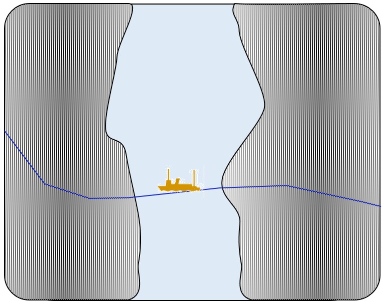 Ferry route geometry depicted as a line between landings
