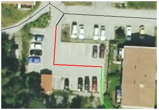An example of how pedestrian and bicycle networks and road networks should be connected through parking areas.
